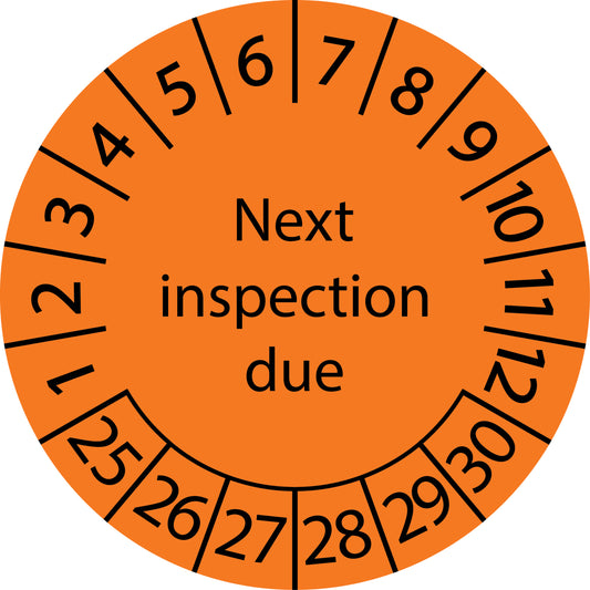 Mehrjahresprüfetiketten, Next inspection due, Startjahr: 2025 aus Papier oder Plastik