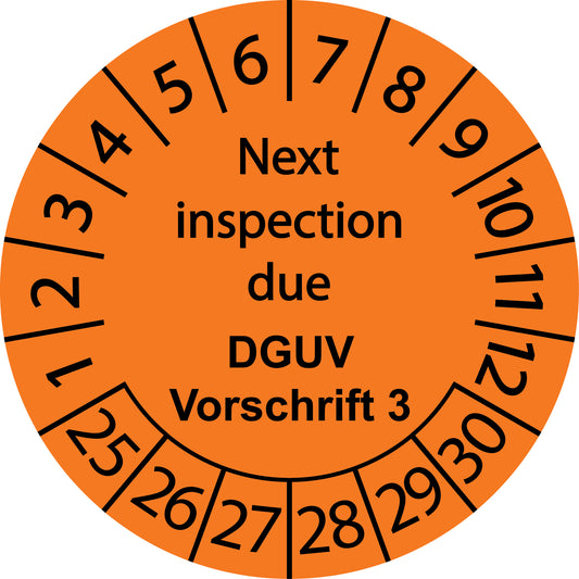 Mehrjahresprüfetiketten, Next inspection due, DGUV Vorschrift 3, Startjahr: 2025 aus Papier oder Plastik