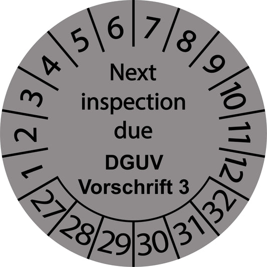 Mehrjahresprüfetiketten, Next inspection due, DGUV Vorschrift 3, Startjahr: 2027 aus Papier oder Plastik