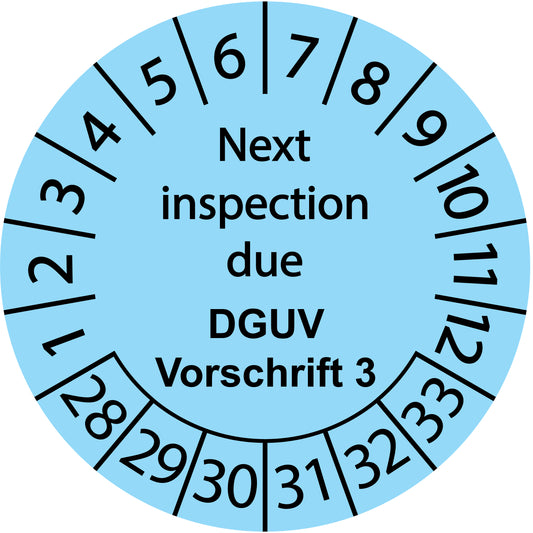 Mehrjahresprüfetiketten, Next inspection due, DGUV Vorschrift 3, Startjahr: 2028 aus Papier oder Plastik