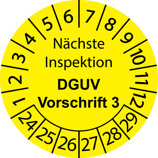 Mehrjahresprüfetiketten, Nächste Inspektion, DGUV Vorschrift 3, Startjahr: 2024 aus Papier oder Plastik