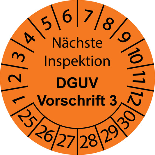 Mehrjahresprüfetiketten, Nächste Inspektion, DGUV Vorschrift 3, Startjahr: 2025 aus Papier oder Plastik