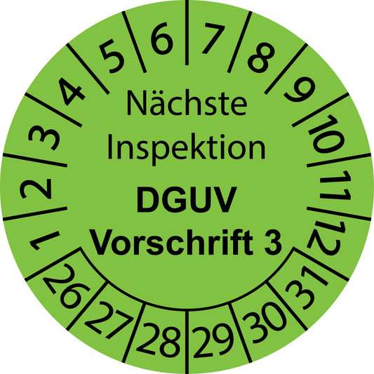 Mehrjahresprüfetiketten, Nächste Inspektion, DGUV Vorschrift 3, Startjahr: 2026 aus Papier oder Plastik