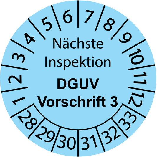 Mehrjahresprüfetiketten, Nächste Inspektion, DGUV Vorschrift 3, Startjahr: 2028 aus Papier oder Plastik