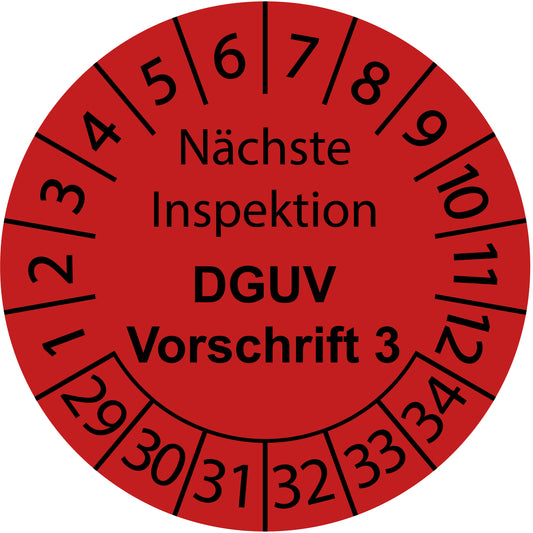 Mehrjahresprüfetiketten, Nächste Inspektion, DGUV Vorschrift 3, Startjahr: 2029 aus Papier oder Plastik