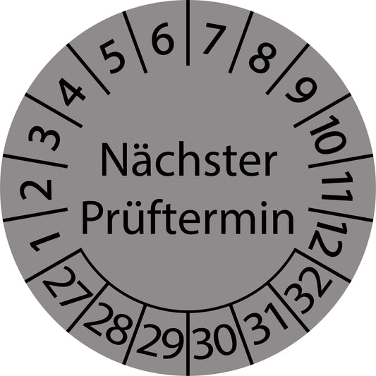 Mehrjahresprüfetiketten, Nächster Prüftermin, Startjahr: 2027 aus Papier oder Plastik