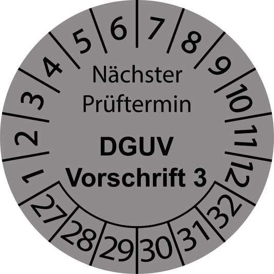 Mehrjahresprüfetiketten, Nächster Prüftermin, DGUV Vorschrift 3, Startjahr: 2027 aus Papier oder Plastik