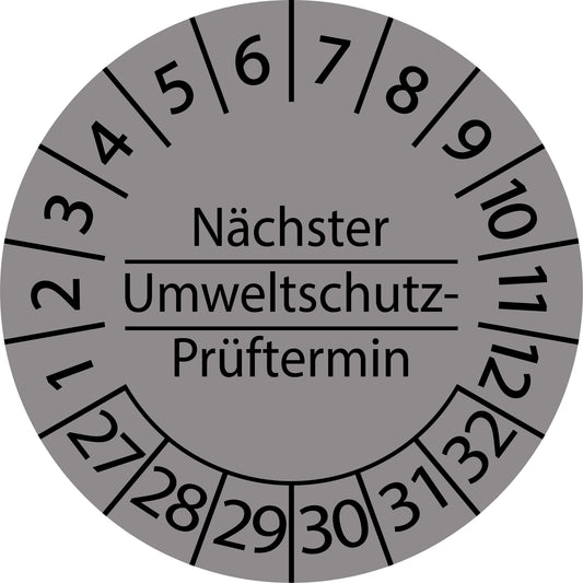 Mehrjahresprüfetiketten, Nächster Umweltschutz-Prüftermin, Startjahr: 2027 aus Papier oder Plastik