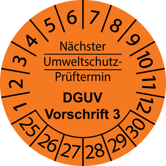 Mehrjahresprüfetiketten, Nächster Umweltschutz-Prüftermin, DGUV Vorschrift 3, Startjahr: 2025 aus Papier oder Plastik