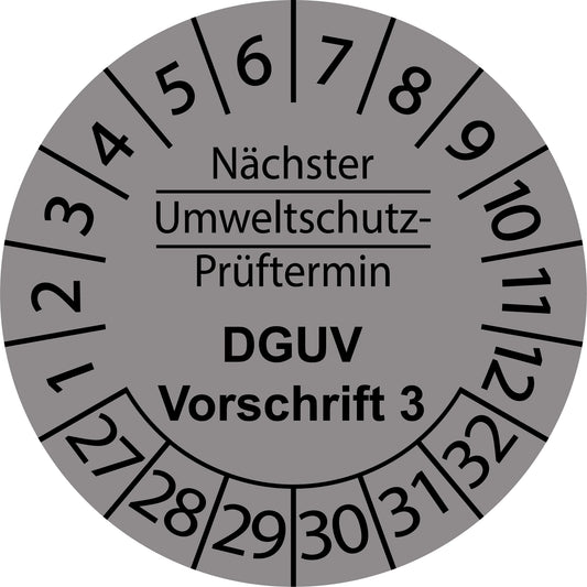 Mehrjahresprüfetiketten, Nächster Umweltschutz-Prüftermin, DGUV Vorschrift 3, Startjahr: 2027 aus Papier oder Plastik