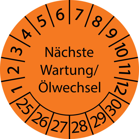 Mehrjahresprüfetiketten, Nächste Wartung/ Ölwechsel, Startjahr: 2025 aus Papier oder Plastik