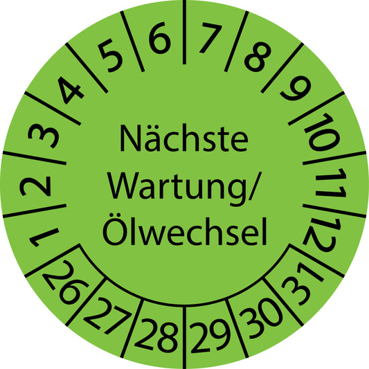Mehrjahresprüfetiketten, Nächste Wartung/ Ölwechsel, Startjahr: 2026 aus Papier oder Plastik
