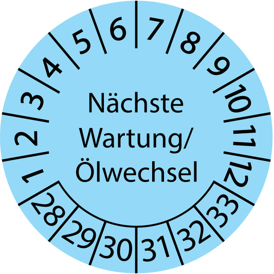 Mehrjahresprüfetiketten, Nächste Wartung/ Ölwechsel, Startjahr: 2028 aus Papier oder Plastik