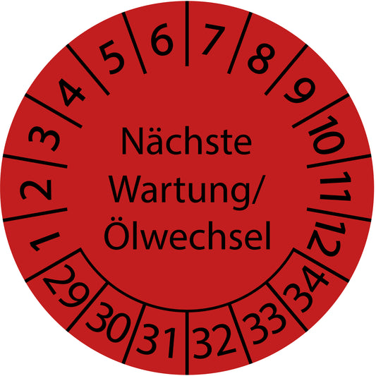 Mehrjahresprüfetiketten, Nächste Wartung/ Ölwechsel, Startjahr: 2029 aus Papier oder Plastik