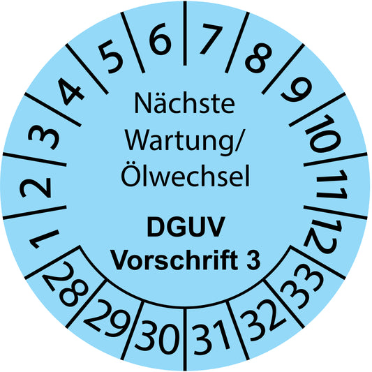 Mehrjahresprüfetiketten, Nächste Wartung/ Ölwechsel, DGUV Vorschrift 3, Startjahr: 2028 aus Papier oder Plastik