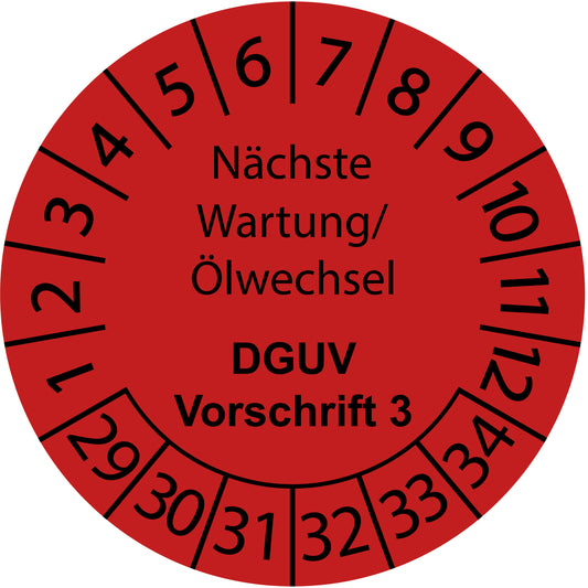 Mehrjahresprüfetiketten, Nächste Wartung/ Ölwechsel, DGUV Vorschrift 3, Startjahr: 2029 aus Papier oder Plastik