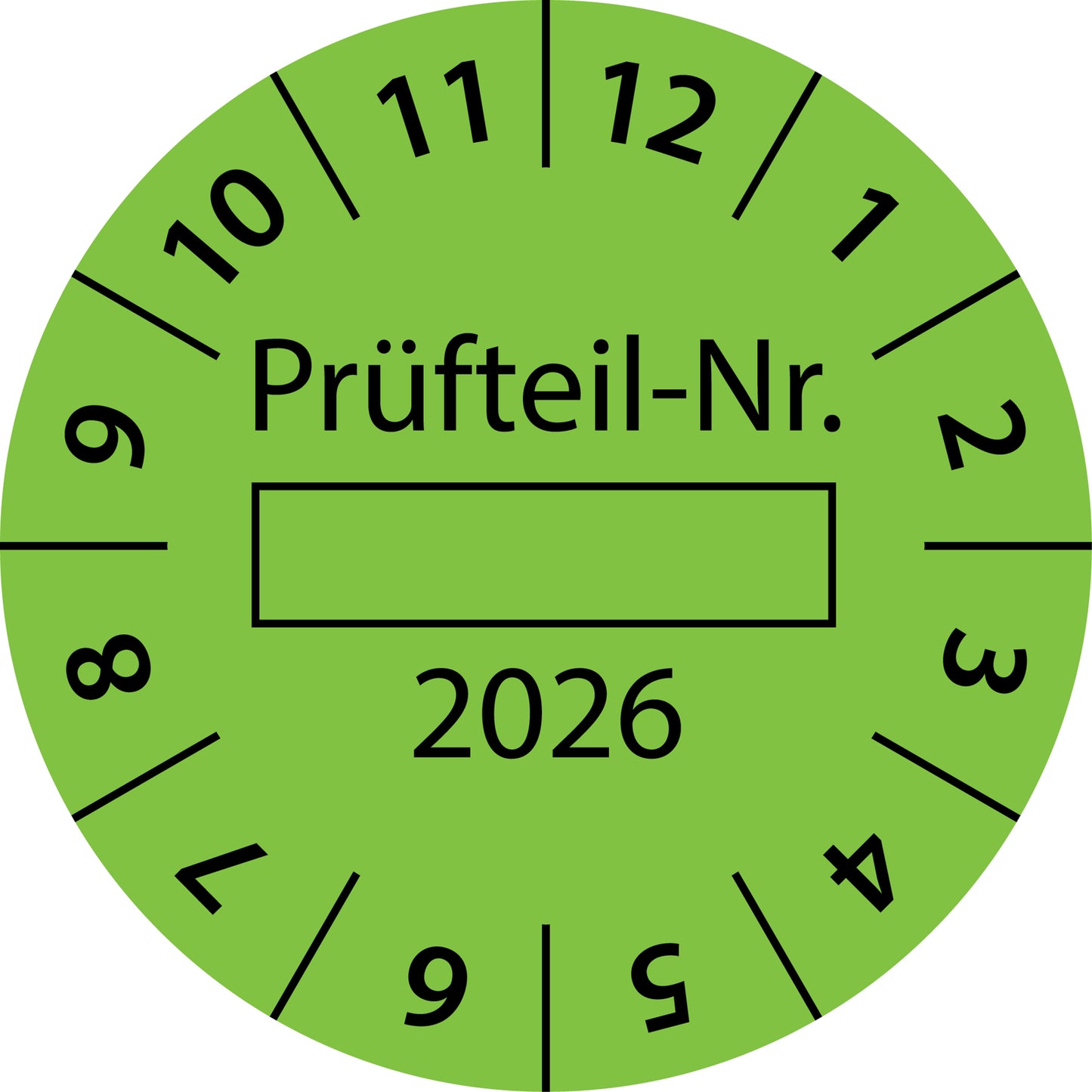 Einjahresprüfetiketten, Prüfteil-Nr. ..., Startjahr: 2026 aus Papier oder Plastik