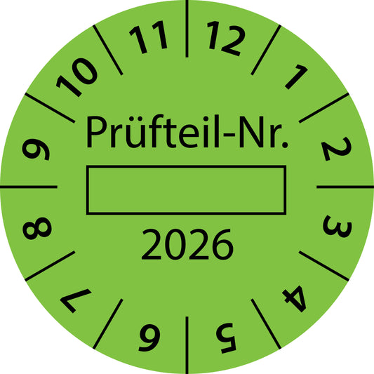 Einjahresprüfetiketten, Prüfteil-Nr. ..., Startjahr: 2026 aus Papier oder Plastik