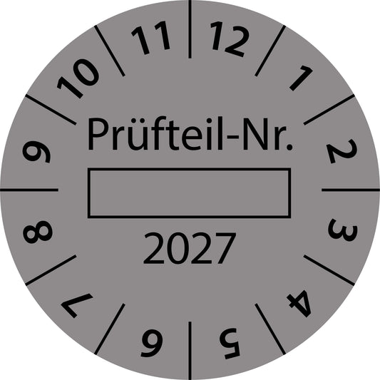 Einjahresprüfetiketten, Prüfteil-Nr. ..., Startjahr: 2027 aus Papier oder Plastik