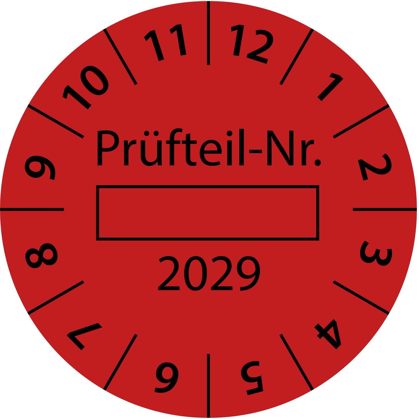 Einjahresprüfetiketten, Prüfteil-Nr. ..., Startjahr: 2029 aus Papier oder Plastik