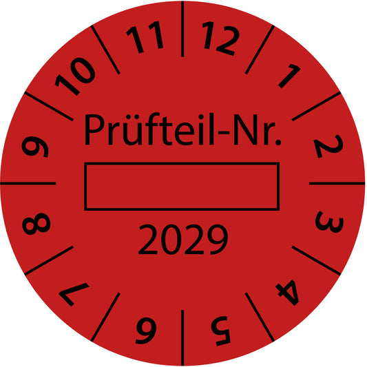 Einjahresprüfetiketten, Prüfteil-Nr. ..., Startjahr: 2029 aus Papier oder Plastik