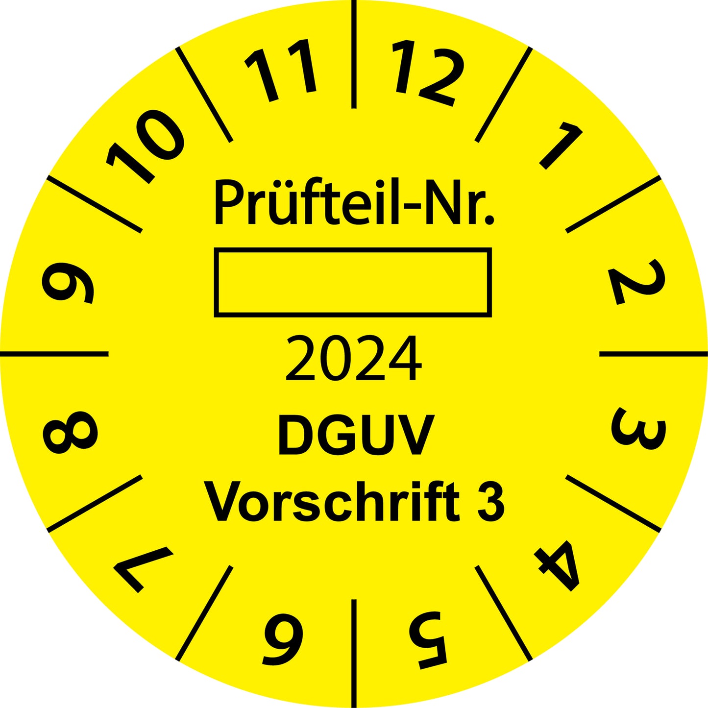 Einjahresprüfetiketten, Prüfteil-Nr. ..., DGUV Vorschrift 3, Startjahr: 2024 aus Papier oder Plastik