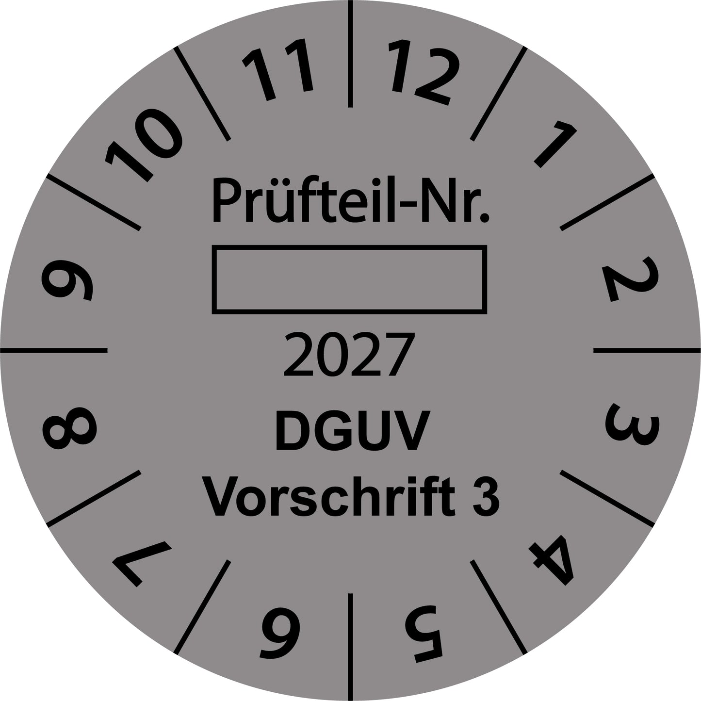 Einjahresprüfetiketten, Prüfteil-Nr. ..., DGUV Vorschrift 3, Startjahr: 2027 aus Papier oder Plastik