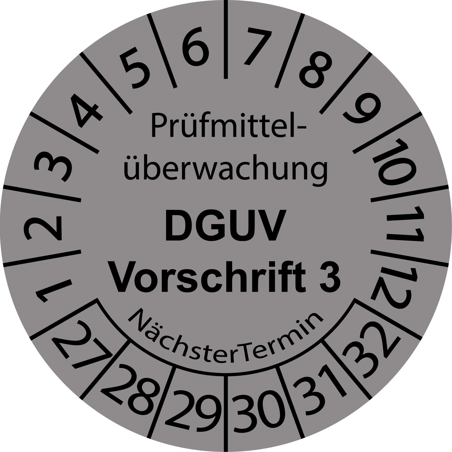 Mehrjahresprüfetiketten, Prüfmittelüberwachung, DGUV Vorschrift 3, Startjahr: 2027 aus Papier oder Plastik