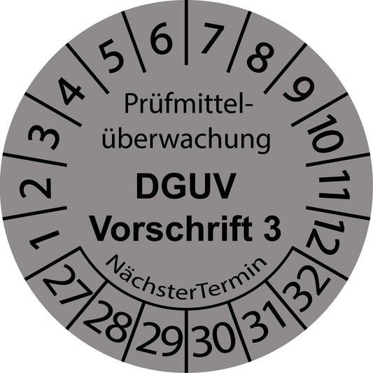 Mehrjahresprüfetiketten, Prüfmittelüberwachung, DGUV Vorschrift 3, Startjahr: 2027 aus Papier oder Plastik