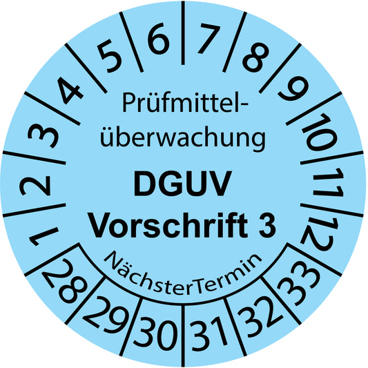 Mehrjahresprüfetiketten, Prüfmittelüberwachung, DGUV Vorschrift 3, Startjahr: 2028 aus Papier oder Plastik