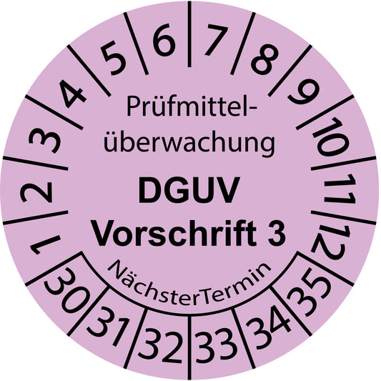 Mehrjahresprüfetiketten, Prüfmittelüberwachung, DGUV Vorschrift 3, Startjahr: 2030 aus Papier oder Plastik