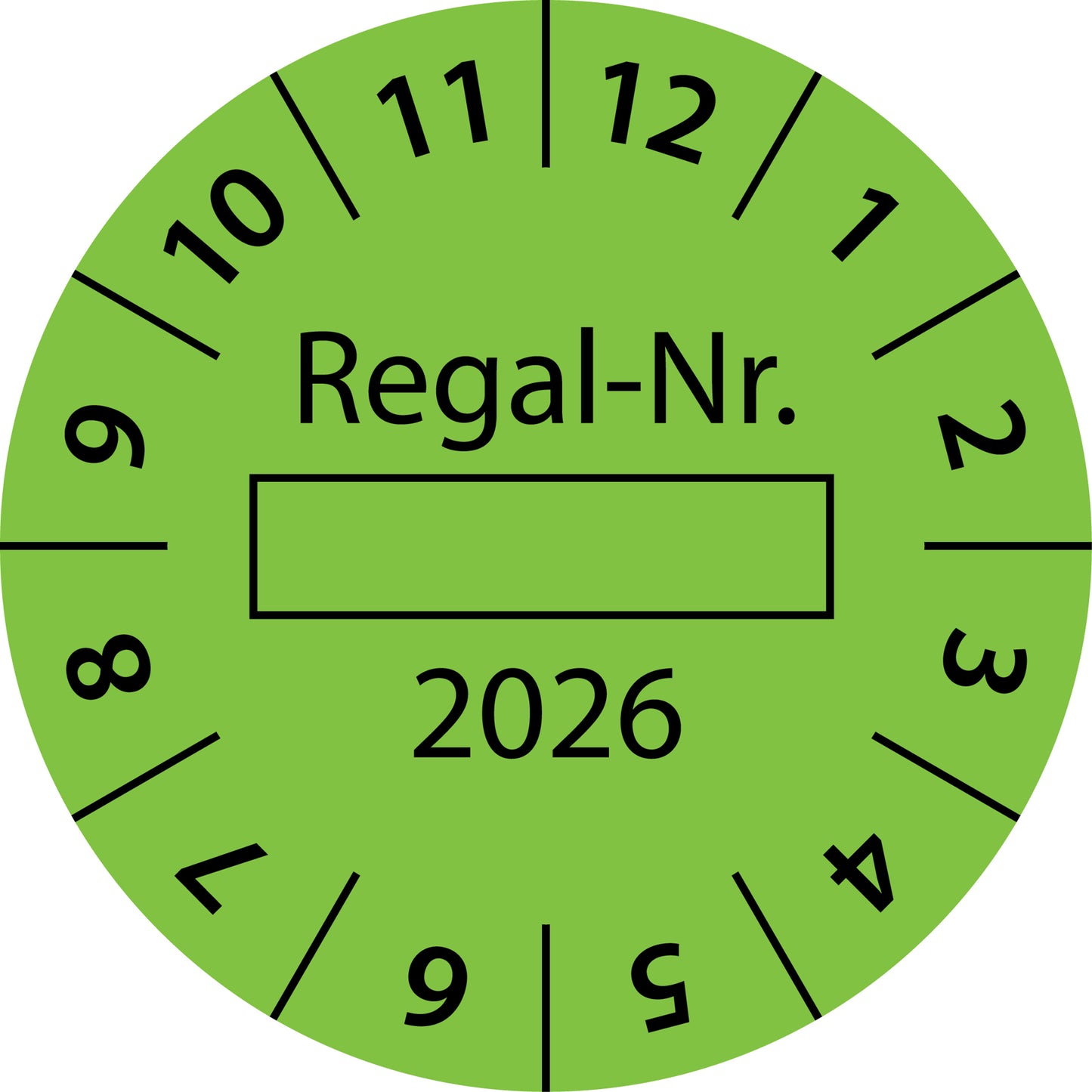 Einjahresprüfetiketten, Regal-Nr. ..., Startjahr: 2026 aus Papier oder Plastik