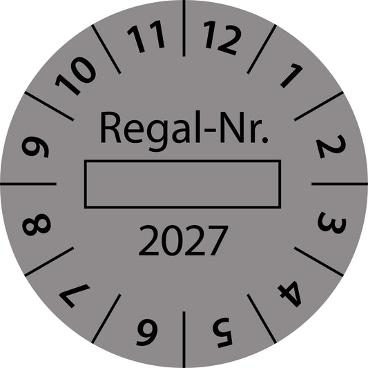Einjahresprüfetiketten, Regal-Nr. ..., Startjahr: 2027 aus Papier oder Plastik