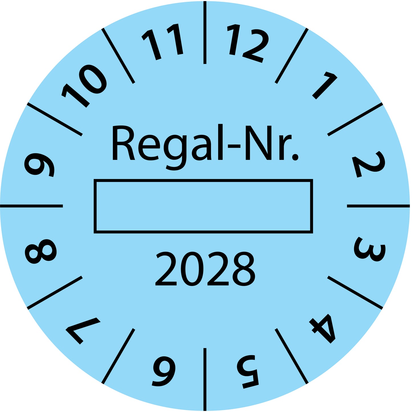 Einjahresprüfetiketten, Regal-Nr. ..., Startjahr: 2028 aus Papier oder Plastik