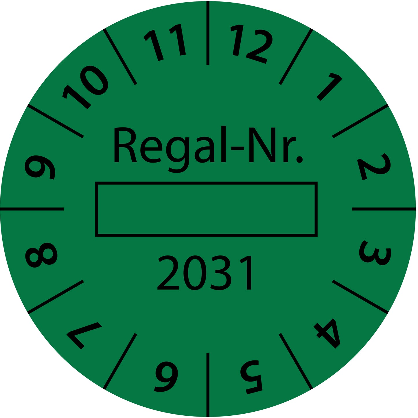 Einjahresprüfetiketten, Regal-Nr. ..., DGUV Vorschrift 3, Startjahr: 2031 aus Papier oder Plastik