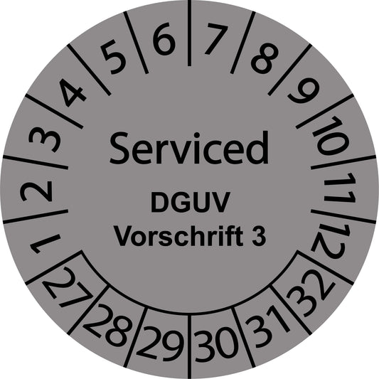 Mehrjahresprüfetiketten, Serviced, DGUV Vorschrift 3, Startjahr: 2027 aus Papier oder Plastik