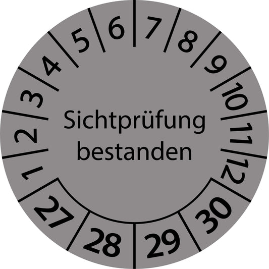 Mehrjahresprüfetiketten, Sichtprüfung bestanden, Startjahr: 2027 aus Papier oder Plastik