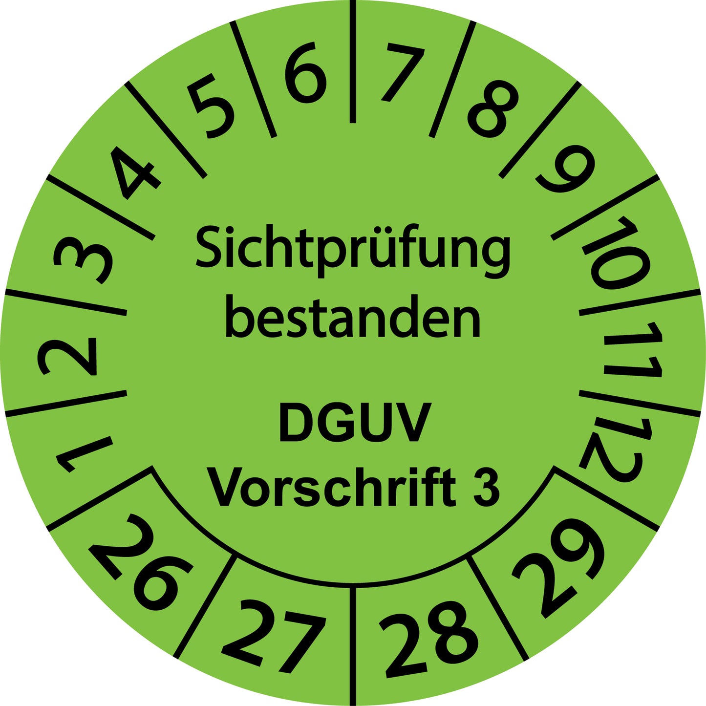 Mehrjahresprüfetiketten, Sichtprüfung bestanden, DGUV Vorschrift 3, Startjahr: 2026 aus Papier oder Plastik