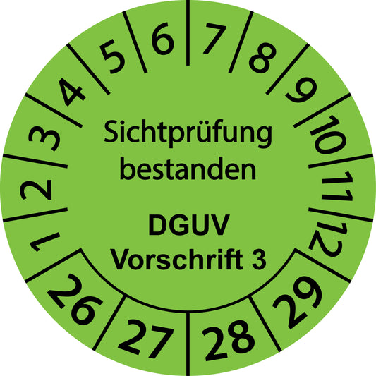 Mehrjahresprüfetiketten, Sichtprüfung bestanden, DGUV Vorschrift 3, Startjahr: 2026 aus Papier oder Plastik