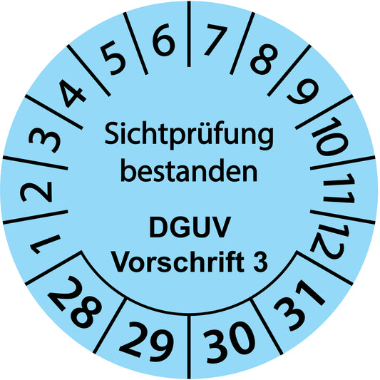 Mehrjahresprüfetiketten, Sichtprüfung bestanden, DGUV Vorschrift 3, Startjahr: 2028 aus Papier oder Plastik