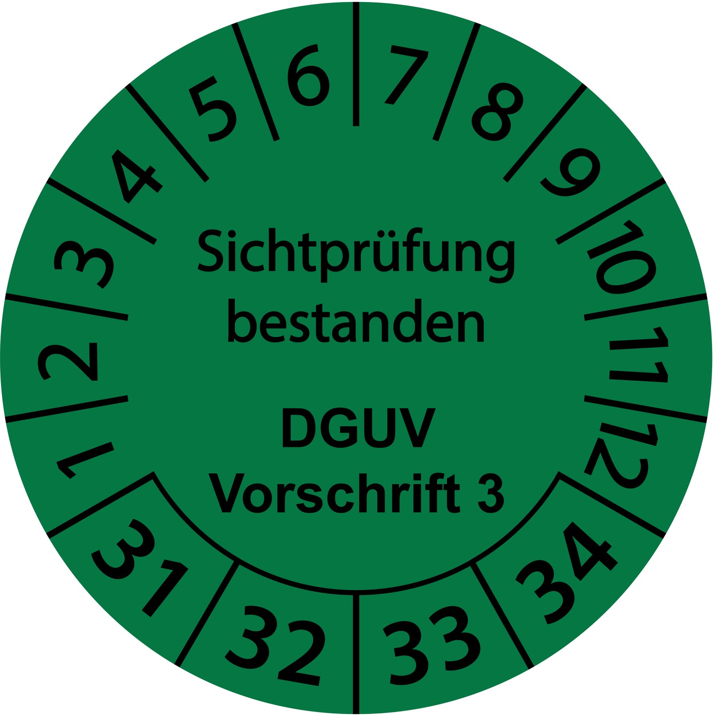 Mehrjahresprüfetiketten, Sichtprüfung bestanden, DGUV Vorschrift 3, Startjahr: 2031 aus Papier oder Plastik