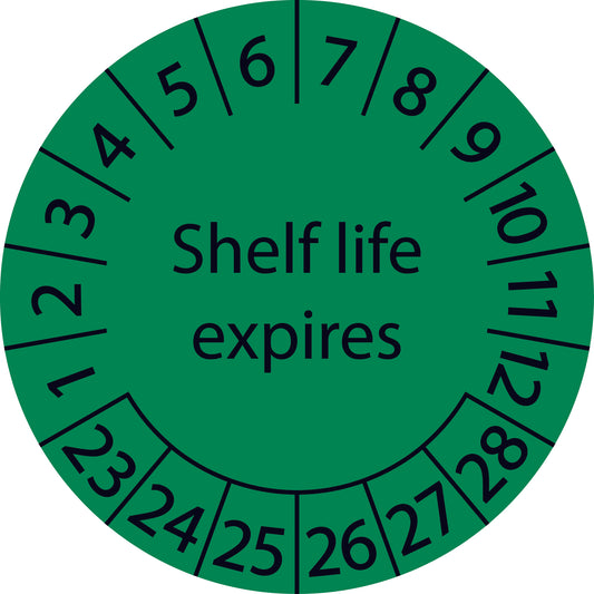 Mehrjahresprüfetiketten, Shelf life expires, Startjahr: 2024 aus Papier oder Plastik