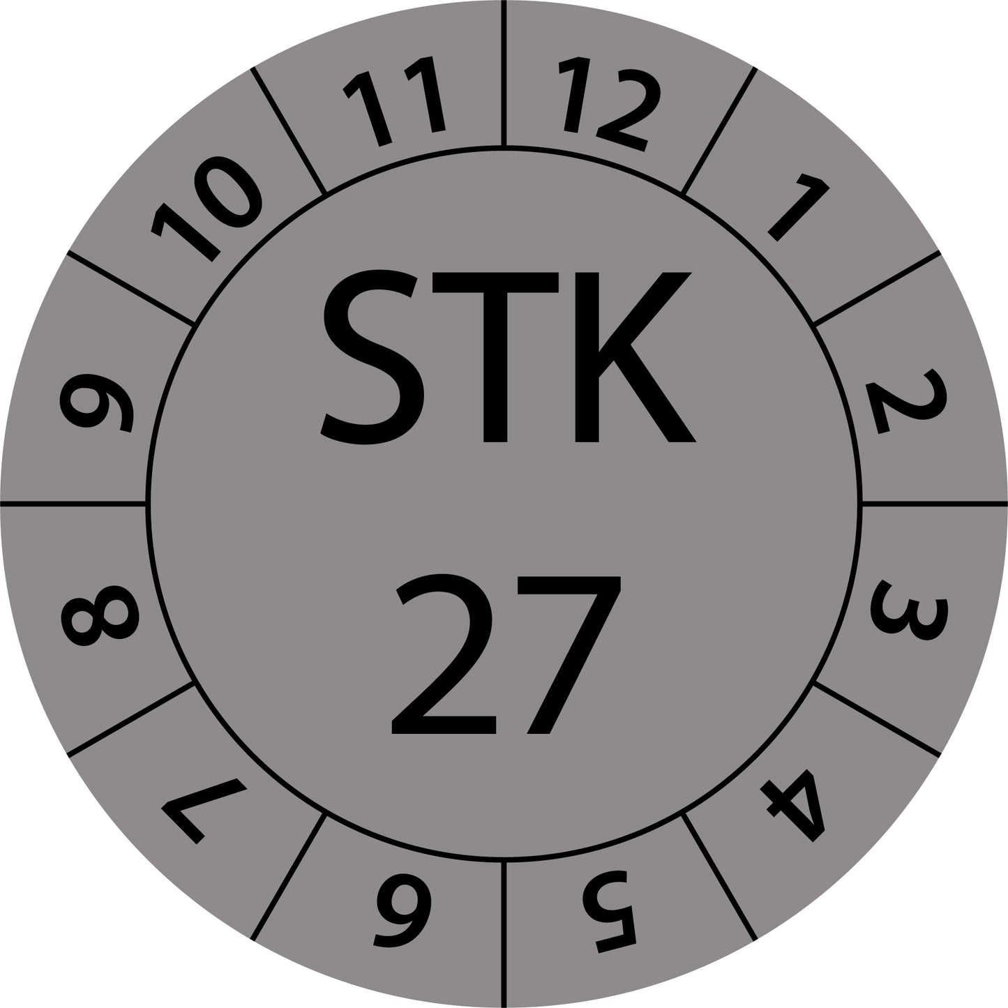 Einjahresprüfetiketten, Sicherheitstechnische Kontrolle 25, Startjahr: 2027 aus Papier oder Plastik