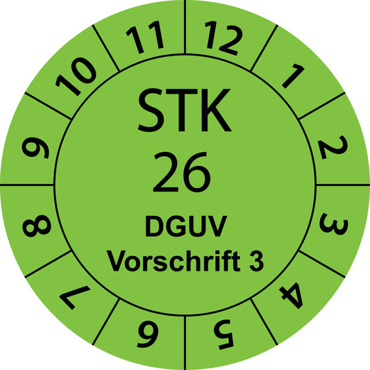 Einjahresprüfetiketten, Sicherheitstechnische Kontrolle 26, DGUV Vorschrift, Startjahr: 2026 aus Papier oder Plastik