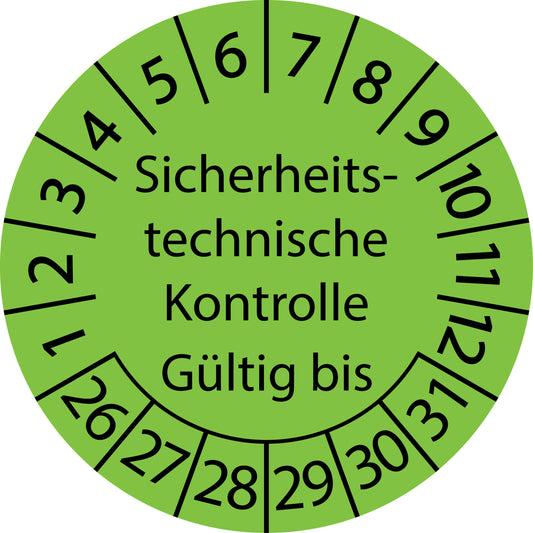 Mehrjahresprüfetiketten, Sicherheitstechnische Kontrolle, gültig bis, Startjahr: 2026 aus Papier oder Plastik