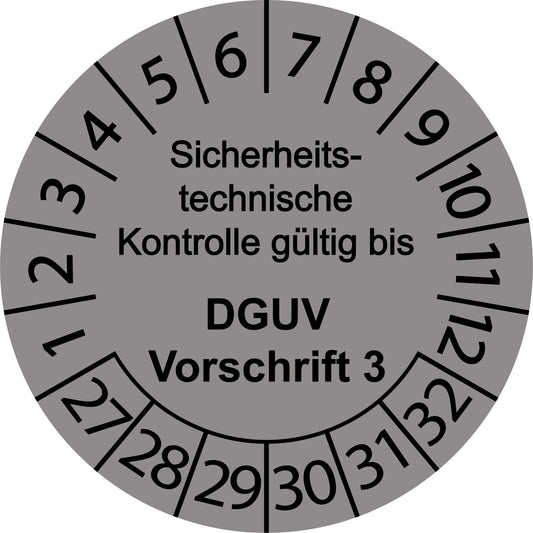 Mehrjahresprüfetiketten, Sicherheitstechnische Kontrolle, gültig bis, DGUV Vorschrift 3, Startjahr: 2027 aus Papier oder Plastik