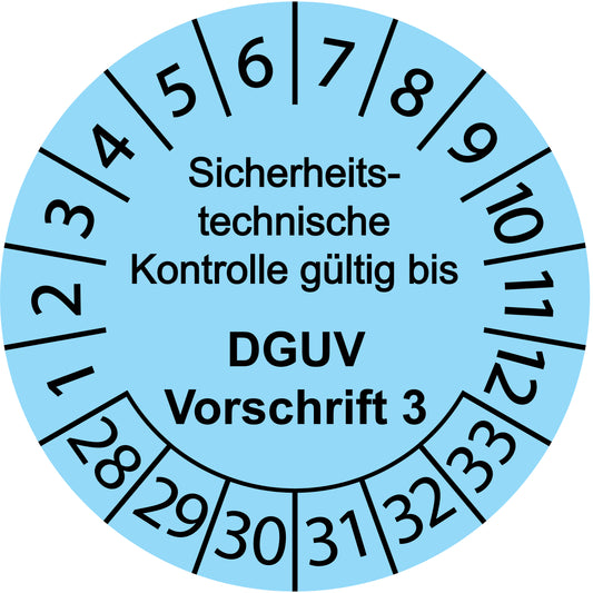 Mehrjahresprüfetiketten, Sicherheitstechnische Kontrolle, gültig bis, DGUV Vorschrift 3, Startjahr: 2028 aus Papier oder Plastik
