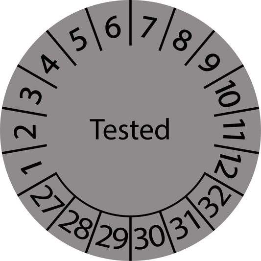 Mehrjahresprüfetiketten, Tested, Startjahr: 2027 aus Papier oder Plastik