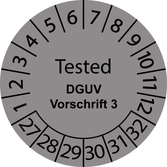 Mehrjahresprüfetiketten, Tested, DGUV Vorschrift, Startjahr: 2027 aus Papier oder Plastik
