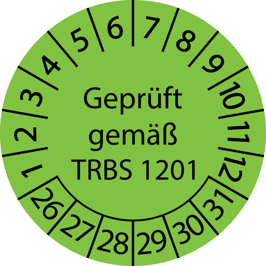 Mehrjahresprüfetiketten, Geprüft gemäß TRBS 1201, Startjahr: 2026 aus Papier oder Plastik